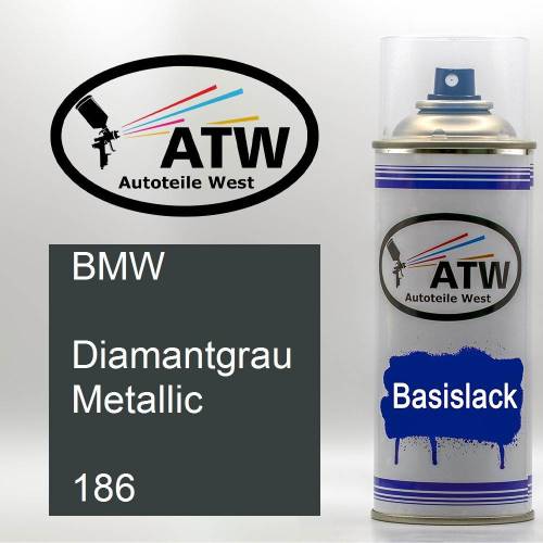 BMW, Diamantgrau Metallic, 186: 400ml Sprühdose, von ATW Autoteile West.